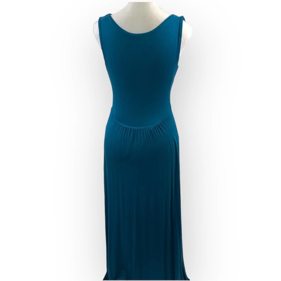ANTHROPOLOGIE Maeve Camilla Teal Maxi Dress V Neck Knot Front Blue Size XS - Picture 10 of 15